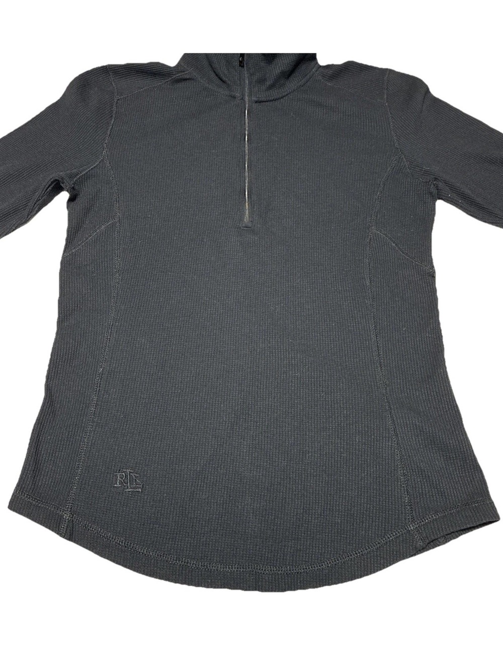 Vintage Lauren Ralph Lauren Sweater Womens L Gray Knit Ribbed Mock Neck 1/4 Zip - Picture 3 of 12